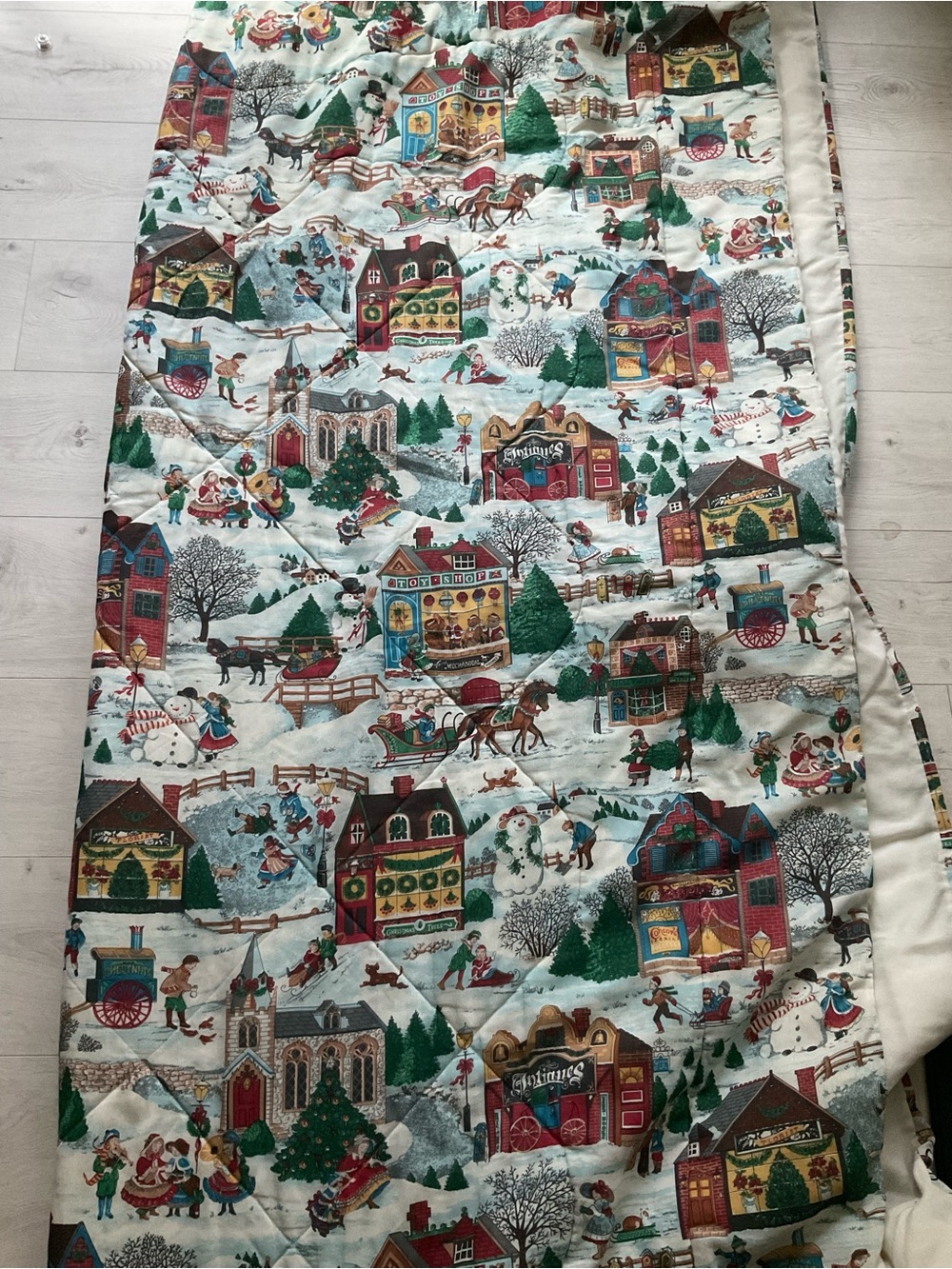 Vintage JC Penney Christmas Village Holiday Winter Fest Quilt Twin Comforter 80s